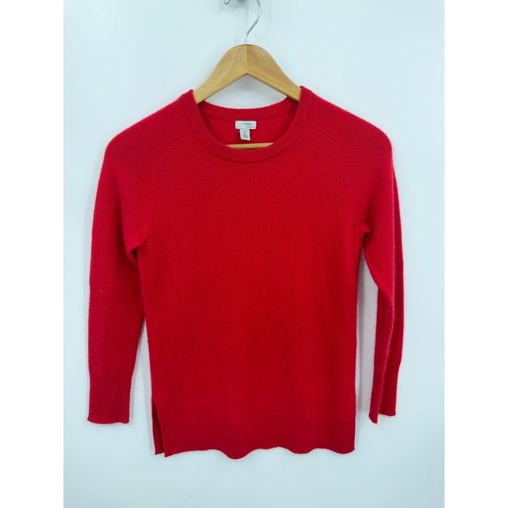 Halogen Crewneck Sweater sz XS Red 100% Cashmere Raglan‎ Long Sleeve Side Slits